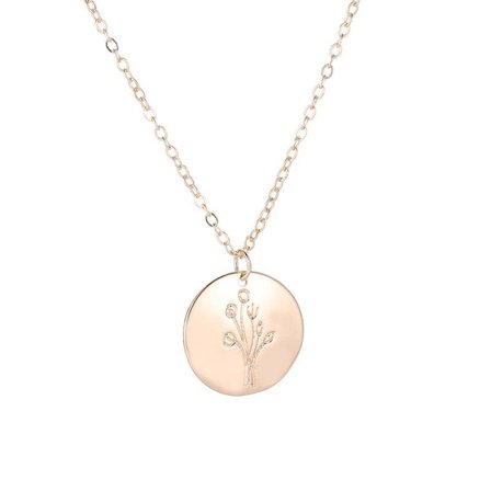 Halsband i Guld Färg - Rund Platta med Livets Träd - Symbol för Livet - Tree of Life