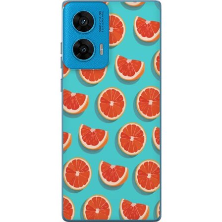 Kompatibelt Mobildeksel til Motorola G96 Illustrert mønster med gjentatte grapefrukt skiver mot en turkis bakgrunn