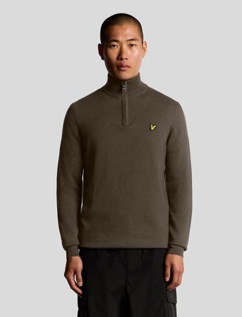 Lyle & Scott Cotton Merino Quarter Zip Jumper - Brown - M