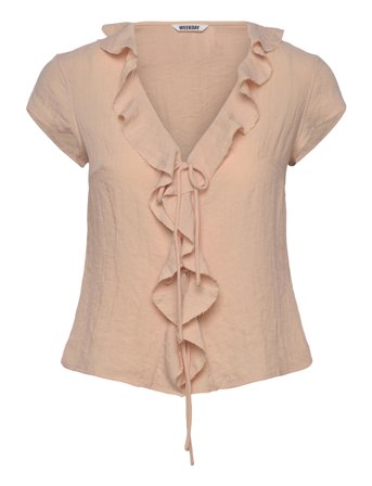 Weekday Frilled Tie-Front Top - Beige - S