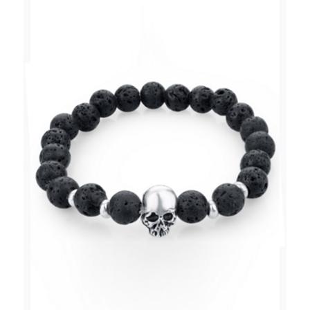 Trendig Skull Dödskalle Armband Svarta Lavastenar svart black