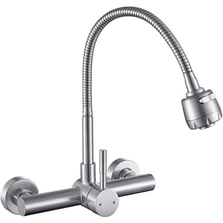 Passer for veggmonterte kraner i rustfritt stål, kjøkkenvegger, 360° roterende ettgreps blandebatterier, kraner, kaldtvannsblandere, tapper