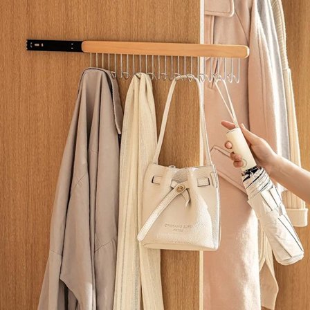 Skjortestang for Garderobe – Plassbesparende Henger med 8/12 Kroker for Belter, Slips og BH-er, Tåler Opp Til 10,6 kg_OF