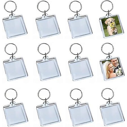 25 stk. gennemsigtige akryl nøgleringe med foto, firkantet form, billedramme, nøglering, indsæt personlig nøglering, snap-in-indsæt nøglering