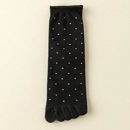 par sort-3 Par Dame Tåsokker med Polkaprikket Mønster, Højkvalitets Bomulds Mid-Calf Sokker med Adskilte Tæer