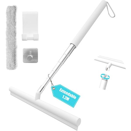 Utdragbar Duschskrapa - Med Hållare - Vit - 120cm - Hög Kvalitet - Hållbar