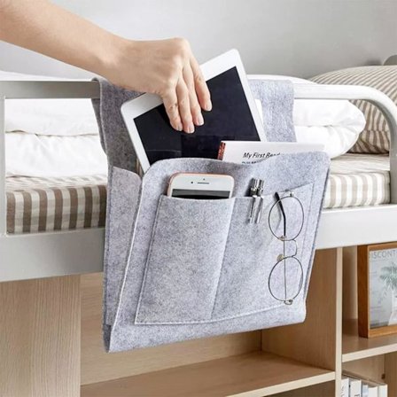 Ljusgrå filt sängficka sängbord arrangör soffa tom väska sängbord förvaring soffa hängande sängficka, för fjärrkontroll, surfplatta, glasögon