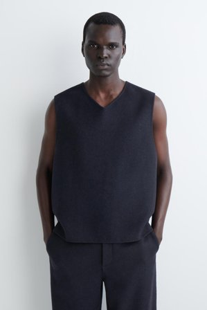 COS Men's Double Faced Wool V Neck Vest in Blue