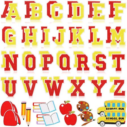 64 stykker stryge-på brodererede alfabet-mærker til syning