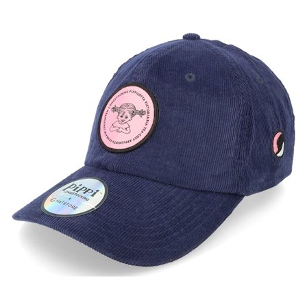Pippi Longstocking - Sininen unconstructed Lippis - "Pippilotta Navy/Pink Corduroy Dad Cap " @ Hatstore