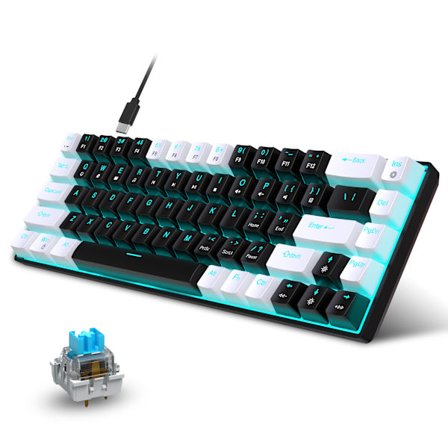Kablet mekanisk gamingtastatur, isblå LED-bakgrunnsbelysning 68 taster Mini kablet kontortastatur for Windows Laptop PC Mac hvit/svart