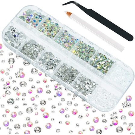 4010pcs Crystal AB Glitter Stones Rhinestones Nails, 6 Sizes (1.6-6mm) for SS30 K9 Glass