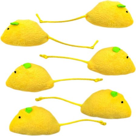 6-pak Citron Kat Legetøjssæt med Mint Mus - Grønne & Gule Søde Bløde Legetøj, PP Bomuld & Katteurt Fyldt til Killinger at Jage & Bide