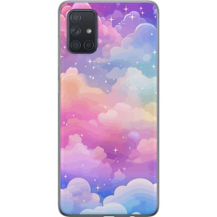 Kompatibelt Mobildeksel til Samsung Galaxy A71 Søt enhjørning med regnbuefarget hår mot en stjernebelagt pastellbakgrunn i kawaii-stil
