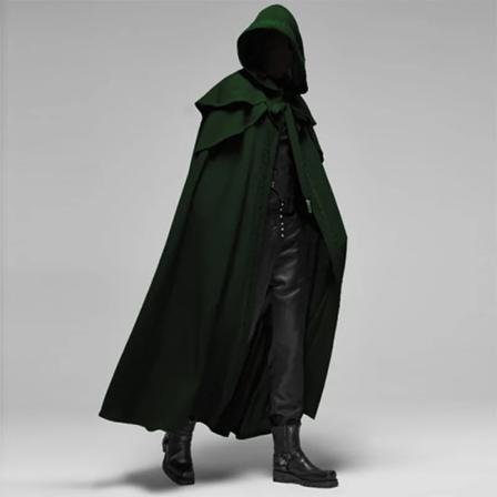 Keskiaikainen Vintage Huppuinen Löysä Musta Viitta Tuulenpitävä Trench Chic Talvi Pitkä Viitta Poncho Gootti Miesten Munkki Cosplay vihreä-Xin green S