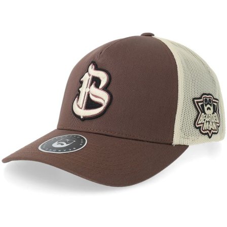 Bearded Man - Brun trucker Keps - Mascot Logo Retro 2-tone Mustang/Beige A-frame Trucker @ Hatstore