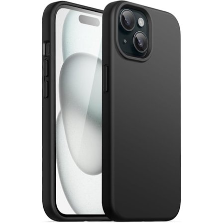 Silikonfodral för iPhone 15plus 6,7 tum, Silkeslent Full-body skyddande telefonfodral, Stötsäkert fodral (svart)