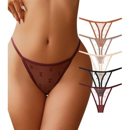 2025 Senaste Modell G-String Trosor för Kvinnor T-rygg Spets Utskurna Låg Midja Trosor Andningsbara Cheeky Sexiga Underkläder Trosor 5-pack
