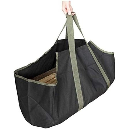 (Svart+grön) Vedkorg Ved, Hållbar och robust kanvasved