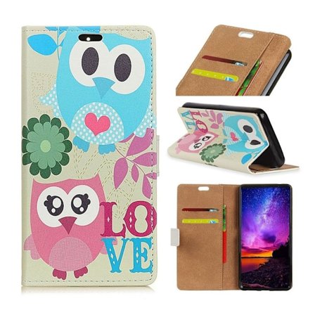 Sony Xperia 10 mønster læder etui - Sød Ugle og LOVE mønster