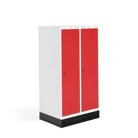 Student locker ROZ, 2 modules, 2 doors, 1510x800x550 mm, red, incl. base