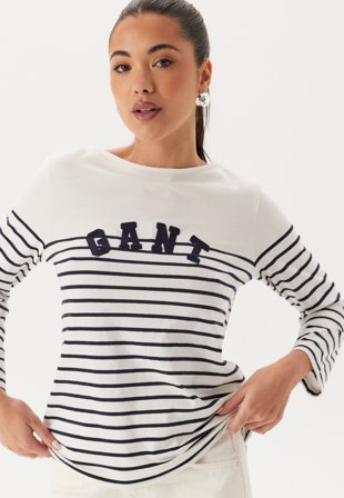 GANT - Reg Breton Boat Neck T-shirt - Evening Blue - Kläder - - Bubbleroom