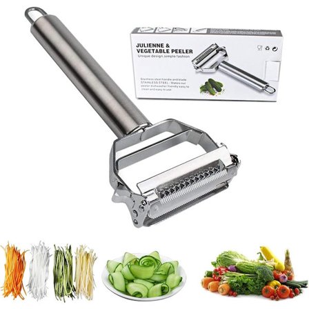 Grøntsagsskræller, rivejern, multifunktionel rustfri stålskræller, grøntsagsrivejern og frugtskærer med dobbeltsidet blad, kartoffelskræller