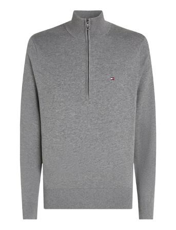 Essential Cotton Zip Mock Tops Knitwear Half Zip Jumpers Grey Tommy Hilfiger