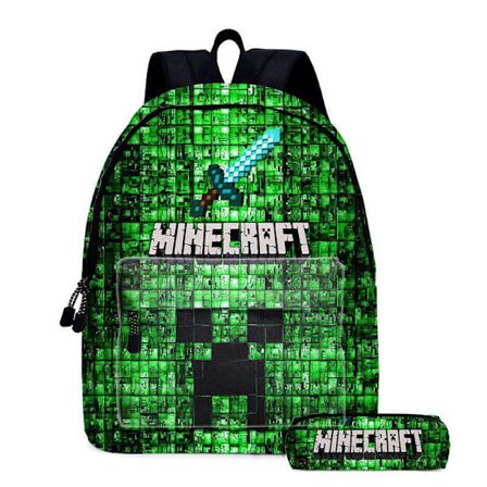 Poikien reppu Lasten Musta Minecraft Peli-reppu Koulureppu One Size V
