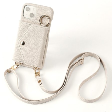 Etui til iPhone 13mini elfenbenshvit Lotte crossbody-belte kortholder anti-demagnetisering på lager