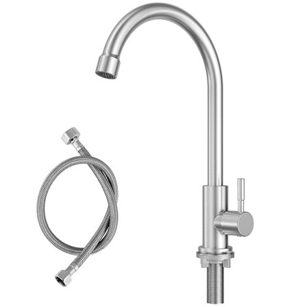 Kun kaldtvannskran, med 60 cm tilkoblingsslange X1, for kjøkkenvask med 304 rustfritt stål mutter, kran for kjøkken og hage