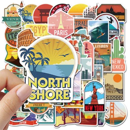 50 stk. rejse bybillede graffiti klistermærke bagage trolley kuffert scooter bærbar computer vandtæt klistermærke køleskab klistermærke