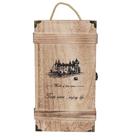 Vintage Bærbar Rødvin Oppbevaringsboks i Tre for 2 Flasker Gave Dekor med Tau