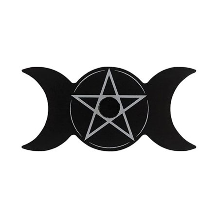 Trefoldig Måne Lysestake i Tre, Wicca, Svart, Liten, for Hjem, Soverom, Yogarom, Dekor S