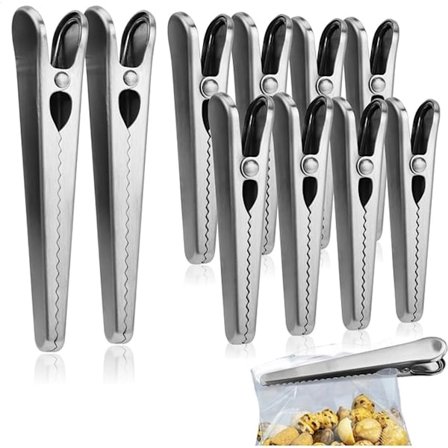 10 stk. fødevareclips i rustfrit stål forseglingsclips fødevareclips poseforsegler 11,2 x 2 x 2 cm snackclips clips clips i rustfrit stål spidsnæset 