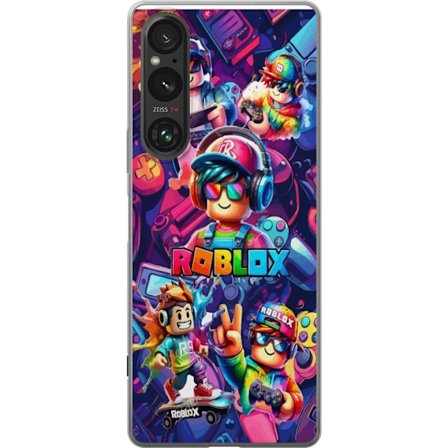 Kompatibel Mobilcover til Sony Sony Xperia 1 V Farverig Roblox gaming gruppe med hovedtelefoner, controllere og neonfarver perfekt til børn og gaming