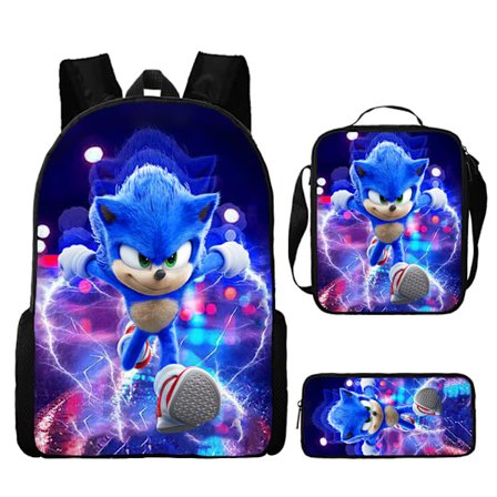 Sonic Skoletaske til Børn, Madpakke, Blyantsæt - Sæt af Tre