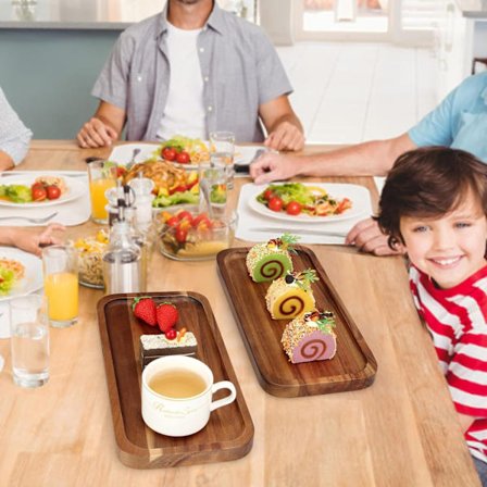 Akacietræ Bakke til Børn | Multifunktionel Rektangulær Frugt Snacks Kage Sandwich Serveringsbakke til Hjemmet