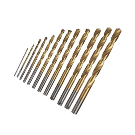 19-delt sett med spiralbor, 1 til 10 mm, klare tenner, Ti-belagt, for aluminium, tre og plast