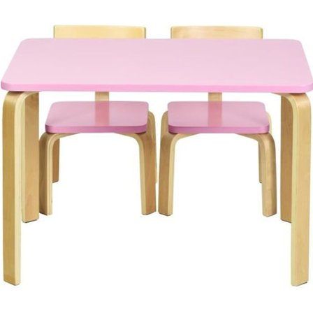 COSTWAY barnbord och stolar, innehåller 1 bord och 2 stolar, bra skydd mot böjt trä, perfekt för inomhusbruk