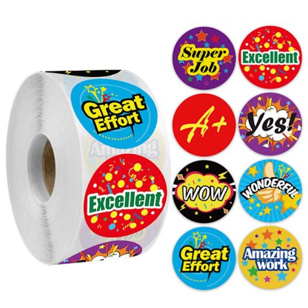 1" wow klistermärken rulle 500 st söta konst klistermärken för bubbelkuvert