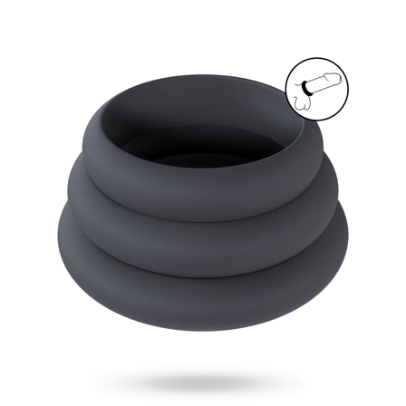 Wide O Silicone Cockring Set of 3 - L/XL/XXL - Black - Vuxen.dk: For ham