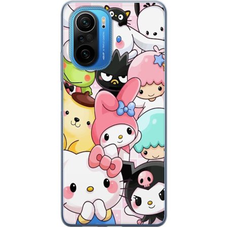 Kompatibelt Mobildeksel til Xiaomi Poco F3 Tett mønster av søte figurer med store øyne i ulike farger og uttrykk med LABUBU-tekst