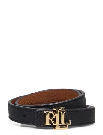 Lauren Ralph Lauren Logo Reversible Leather Skinny Belt - Black - XL