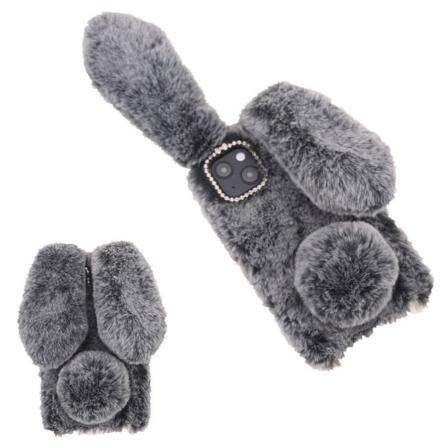 Fluffy Rabbit iPhone 13 Mini skal - Silver/Grå Silvergrå