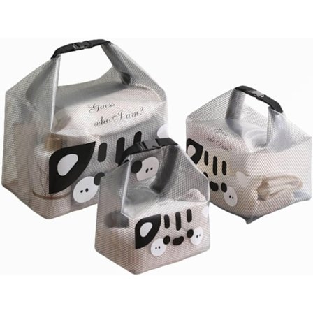 3 stk. multifunksjonelle, gjennomskinnelige sminkeveskesett, vanntett toalettmappe med spennehåndtak, 3 størrelser med kattetema