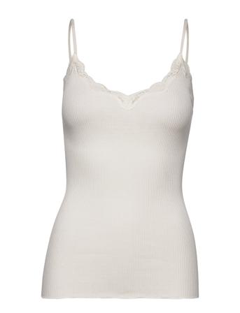 Organic Strap Top W/Lace T-shirts & Tops Sleeveless Hvit Rosemunde