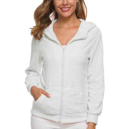 Luvtröja För Damer Med Fickor I Enfärgad Fleece-tröja