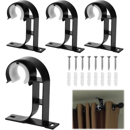 4 st takfästen för gardinstänger, gardinstångskrokar i kraftig aluminiumlegering, fäste för svart gardinstång i taket