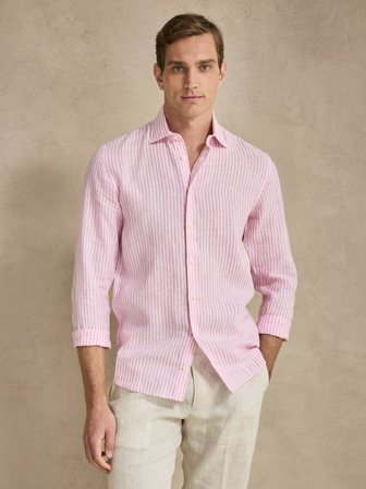 John Henric Men's Pinkes Leinenhemd Slim Fit Size 39